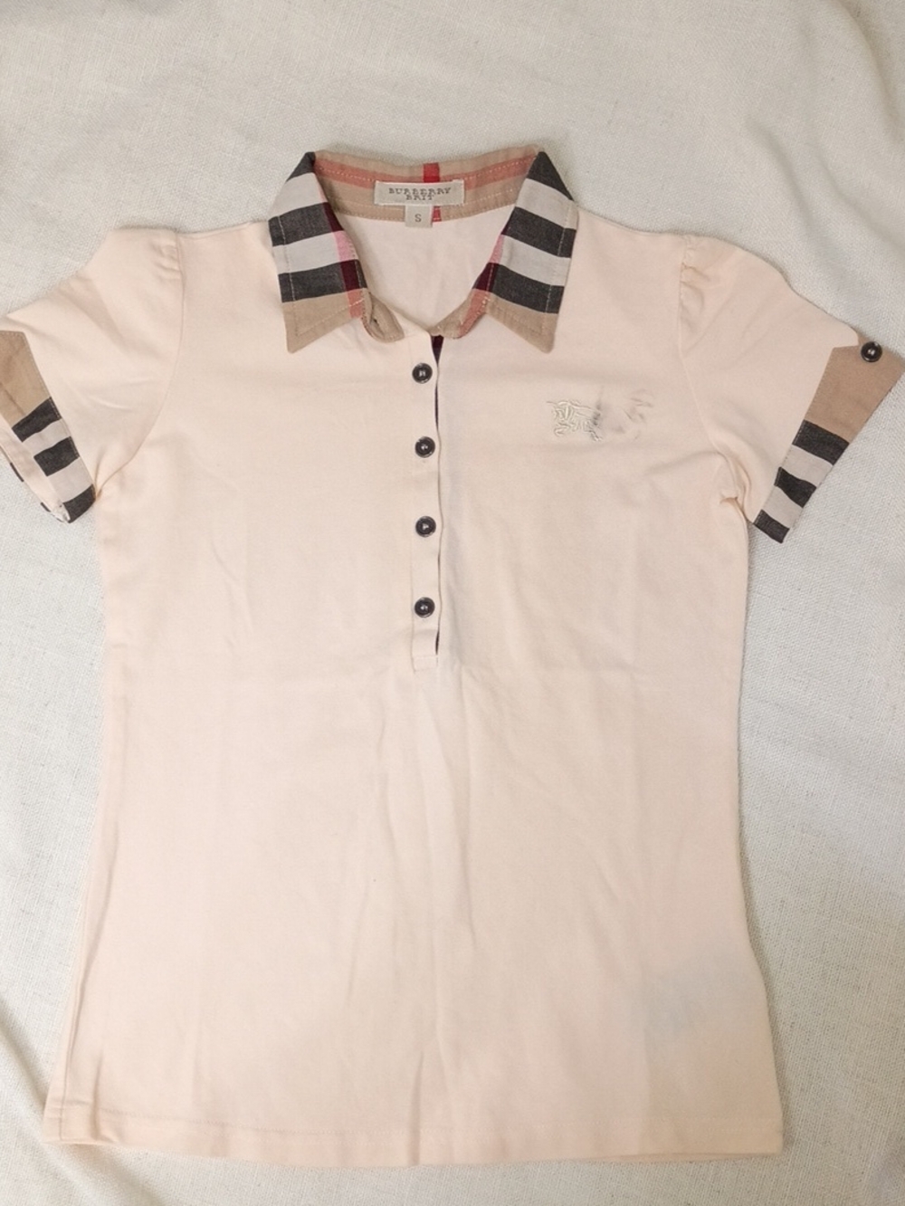 Burberry Kids Light Pink Polo with Signature Check Collar